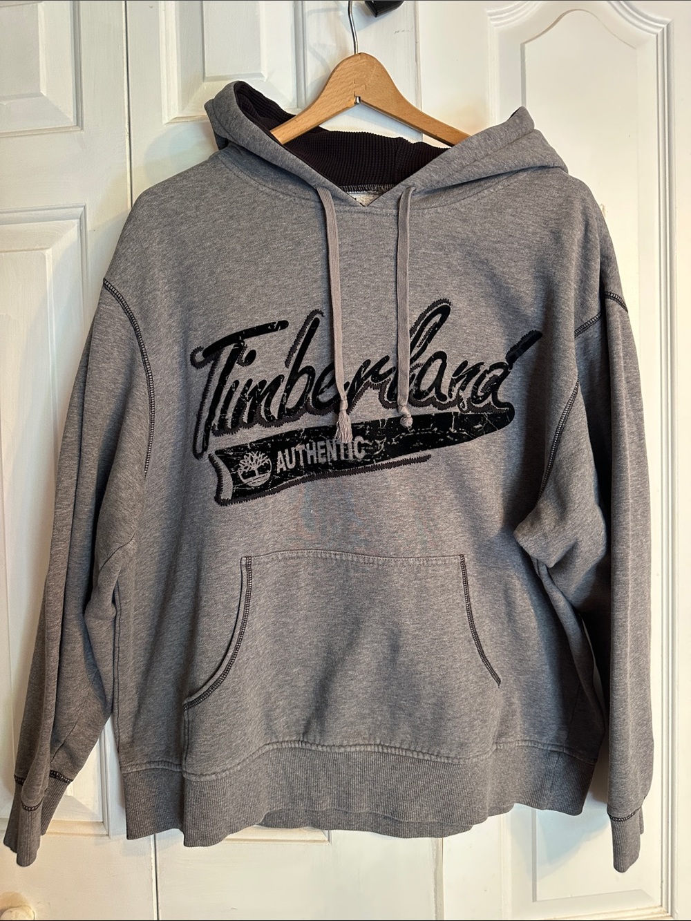 Timberland Gray Hoodie with Black Script Logo